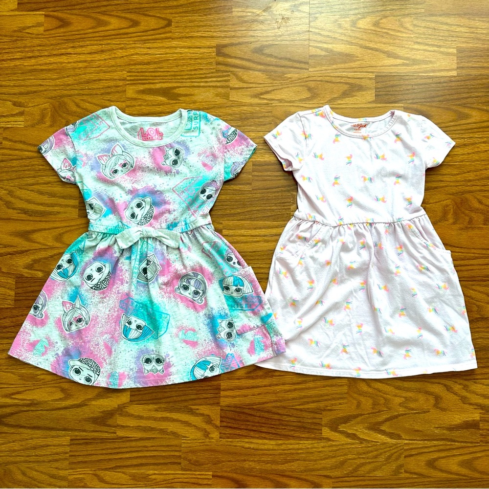 2x Girls Size Small 6/6X Jersey Dresses LOL Surprise Cat & Jack Unicorn EUC!